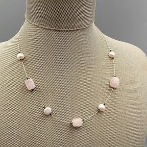 SILPADA Floating Necklace Rose Quartz Sterling N1724 Pearls Wire‎ 925